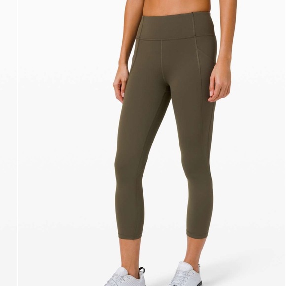 Lululemon olive green Time to Sweat crop leggings tights reflective 23” 8 - Picture 7 of 10